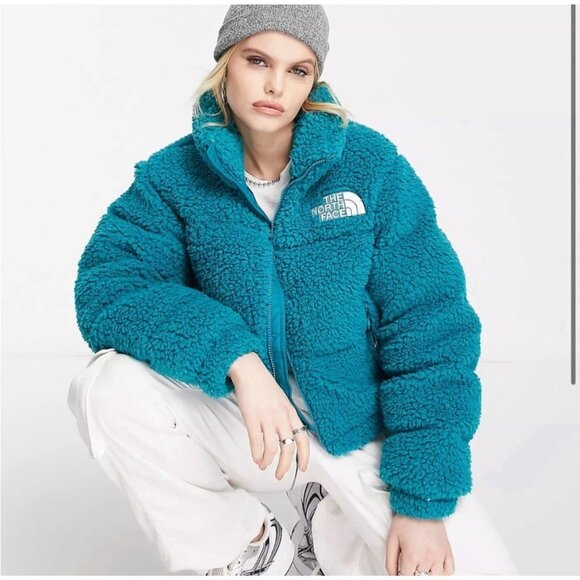 The North Face Nuptse Sherpa High Pile Down Jacket Harbor Blue Womens XXL - Picture 3 of 15